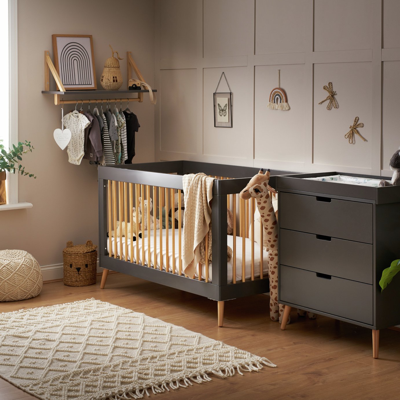 Obaby Maya 2 Pieces Cot Bed Nursery Set - Slate