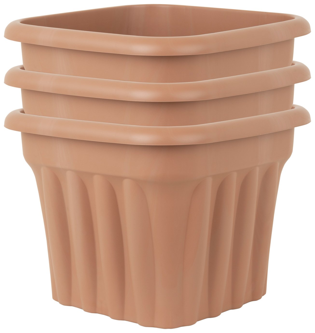 Wham 40cm Square Vista Plastic Planter- Set of 3, Terracotta