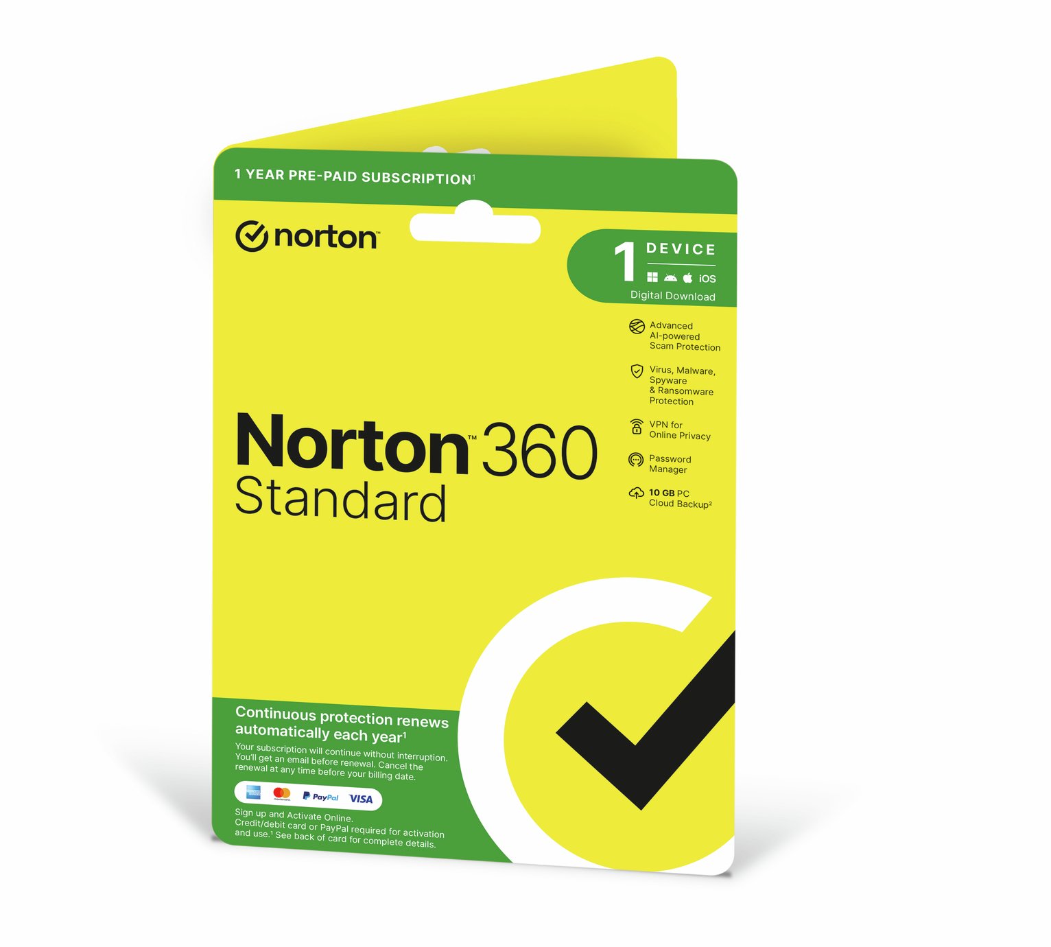 NORTON 360 Standard 1 Device, 1 year auto-renew subscription