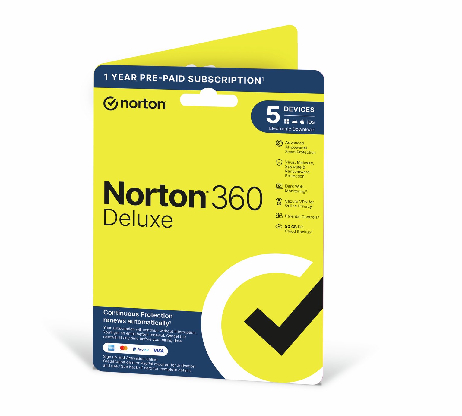 NORTON 360 Deluxe 5 Device, 1 year auto-renew subscription