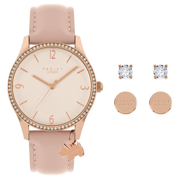 Buy Radley Ladies Pink Leather Strap Watch and Earrings Gift Set Womens watches Argos