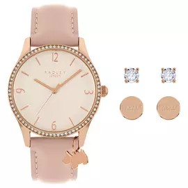 Radley Ladies Pink Leather Strap Watch and Earrings Gift Set