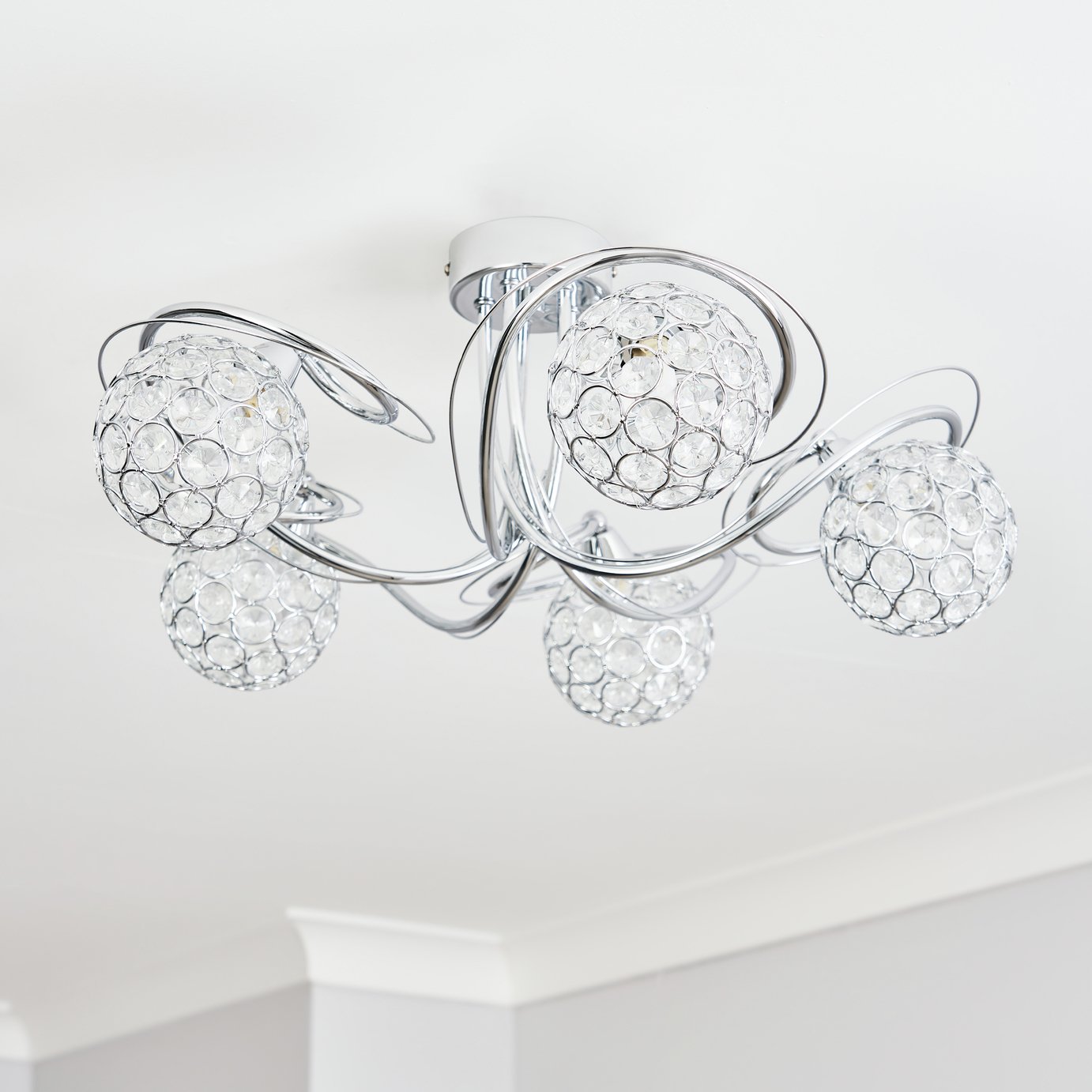 BHS Orchid Glass Flush Ceiling Light - Silver