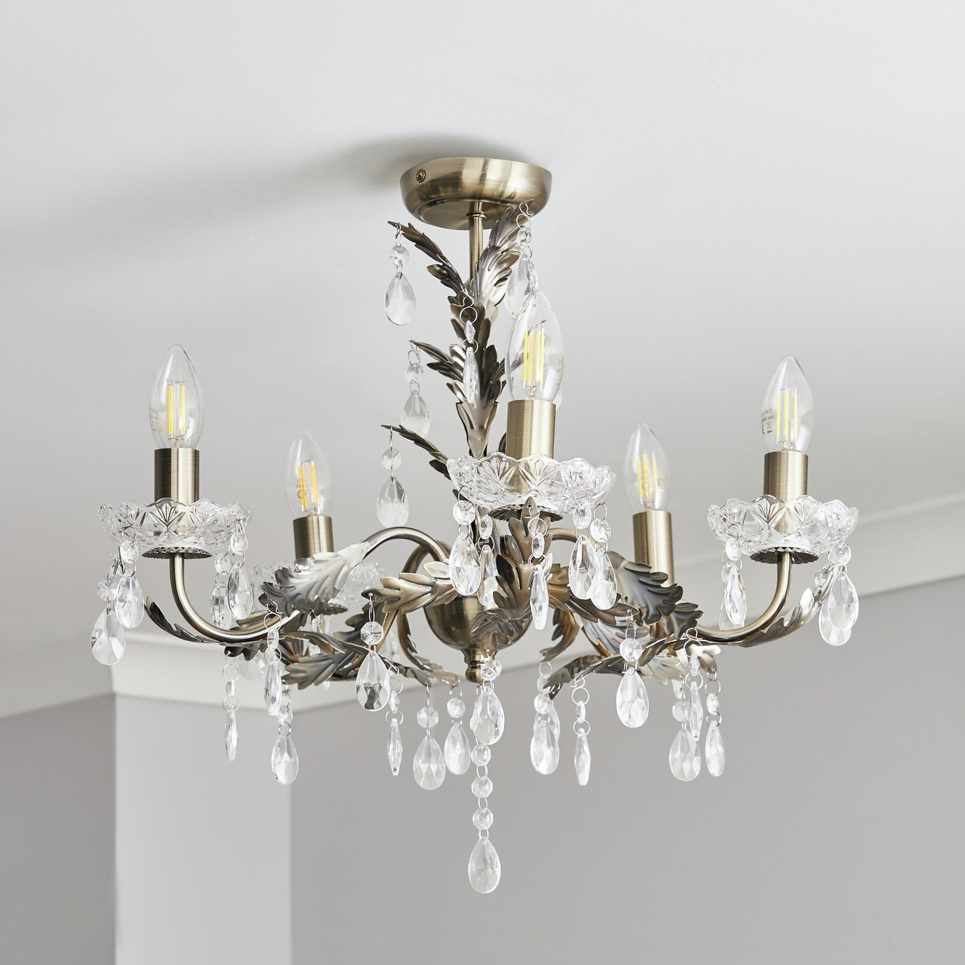 BHS Josefine Glass 5 Light Chandelier - Brass