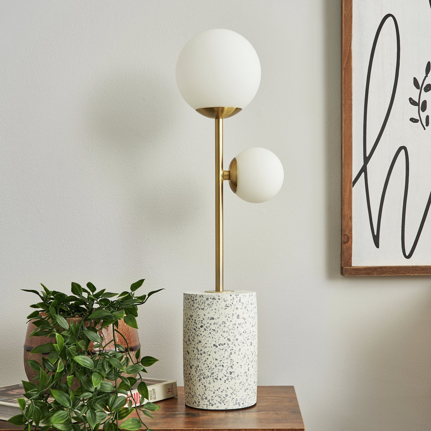 BHS Fleur Terrazzo Table Lamp - Gold