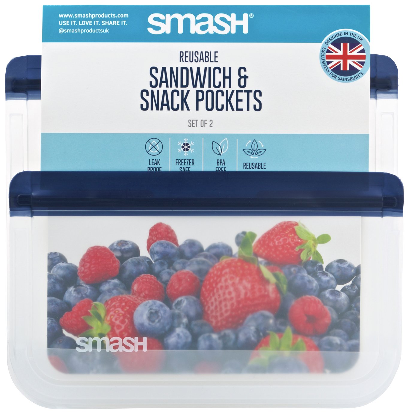 Smash Navy Blue Sandwich Bags - Pack of 2