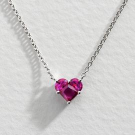 Revere Sterling Silver Pink Ruby Heart Necklace - July