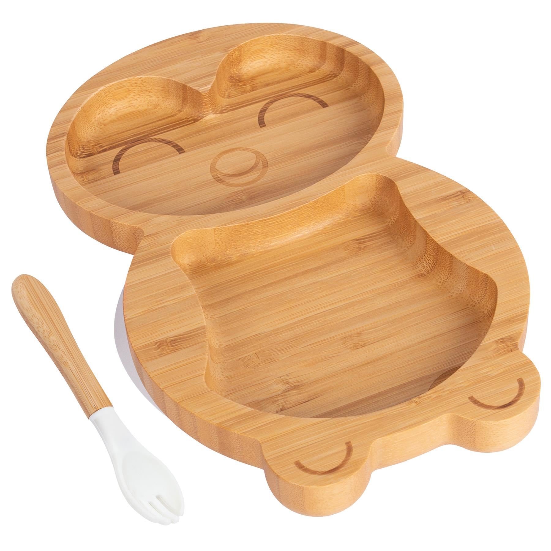 Tiny Dining Bamboo Penguin Baby Weaning Plate & Fork Set - White