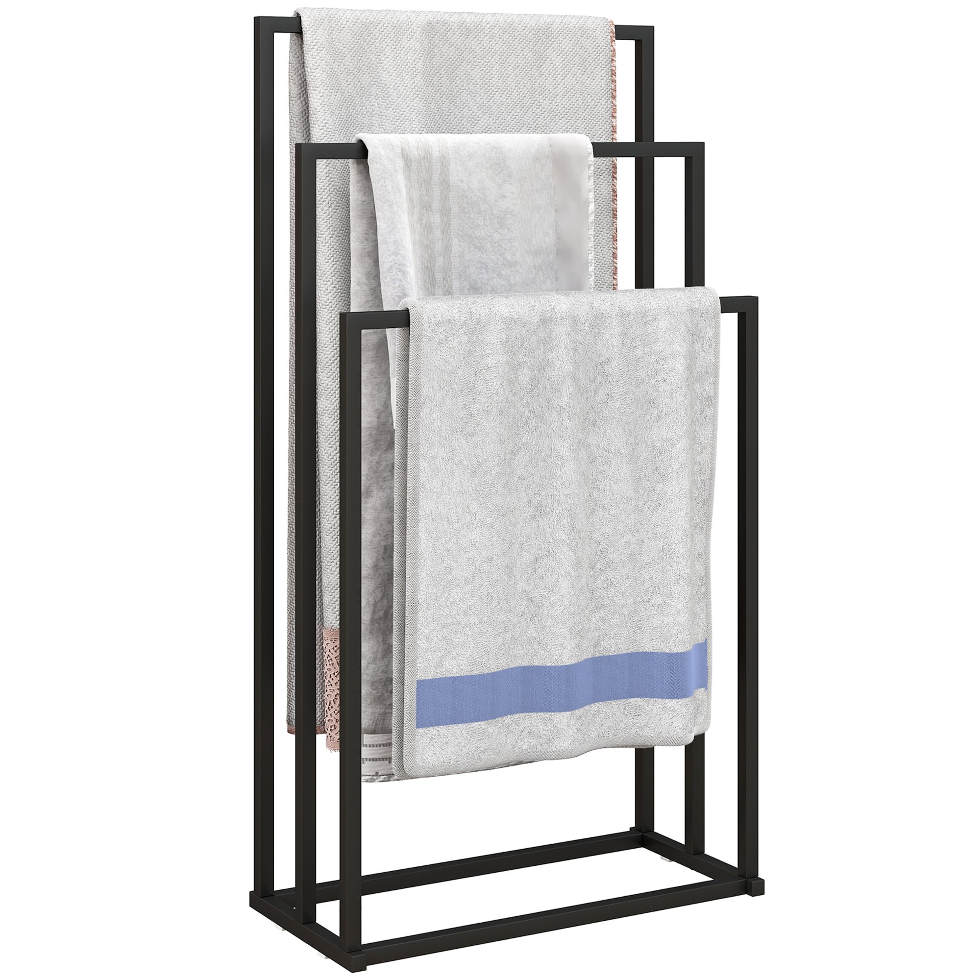 HOMCOM Steel Freestanding Towel Rail with 3 Bars - Black