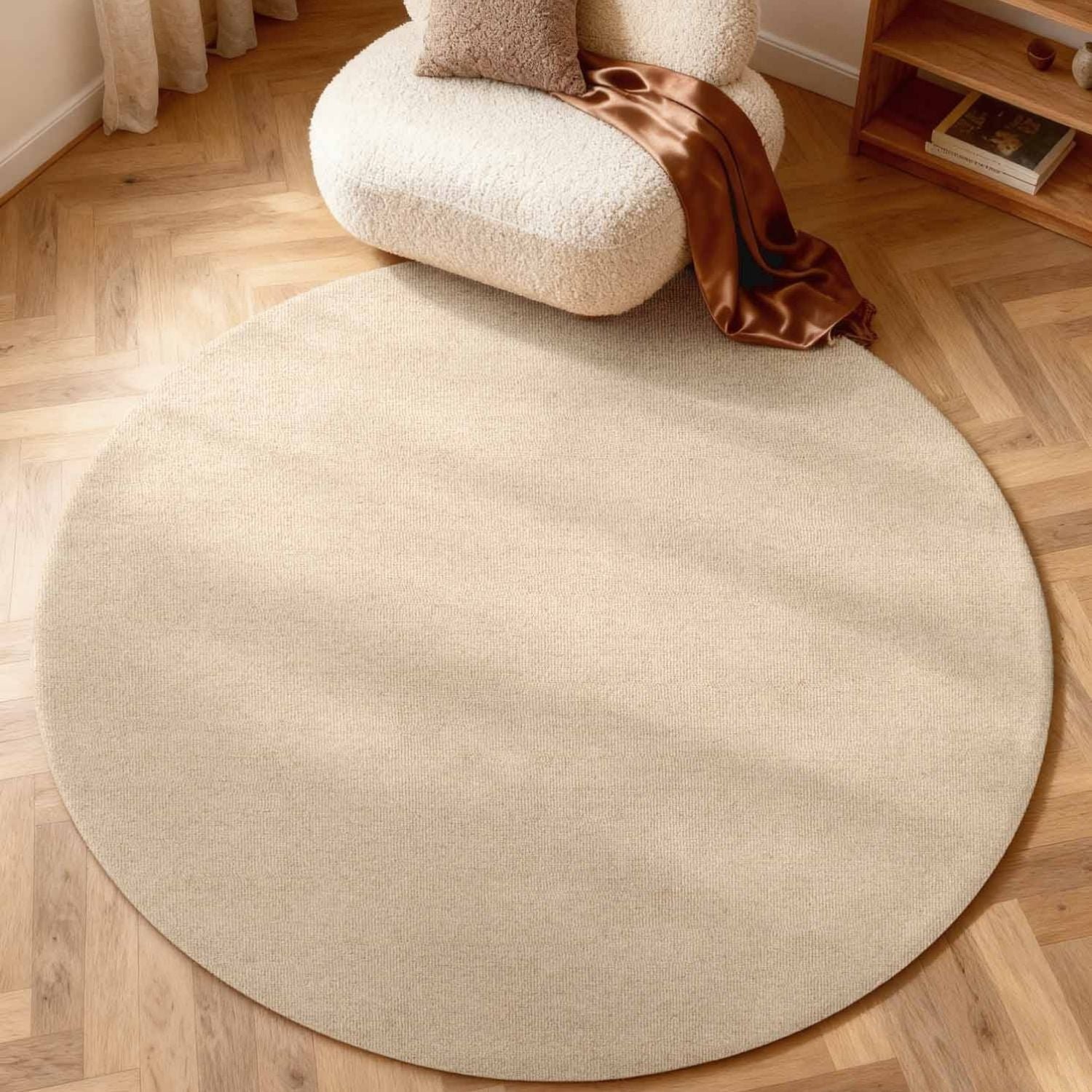 Hanse Home Light Beige Puristic Fine Boucle Wool Round Rug - 160cm