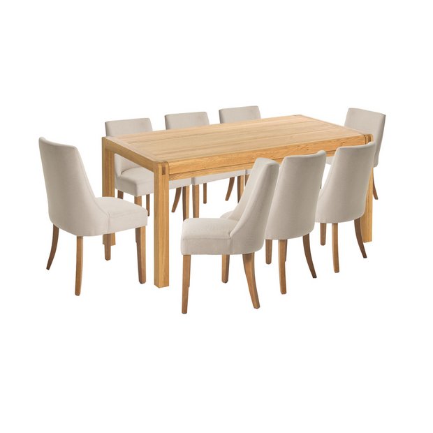 Dining table cream, wood and 4 to 8 chairs