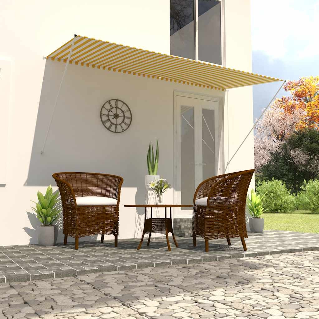 Walplus Polyester Retractable Awning - Yellow and White - 300x150 cm