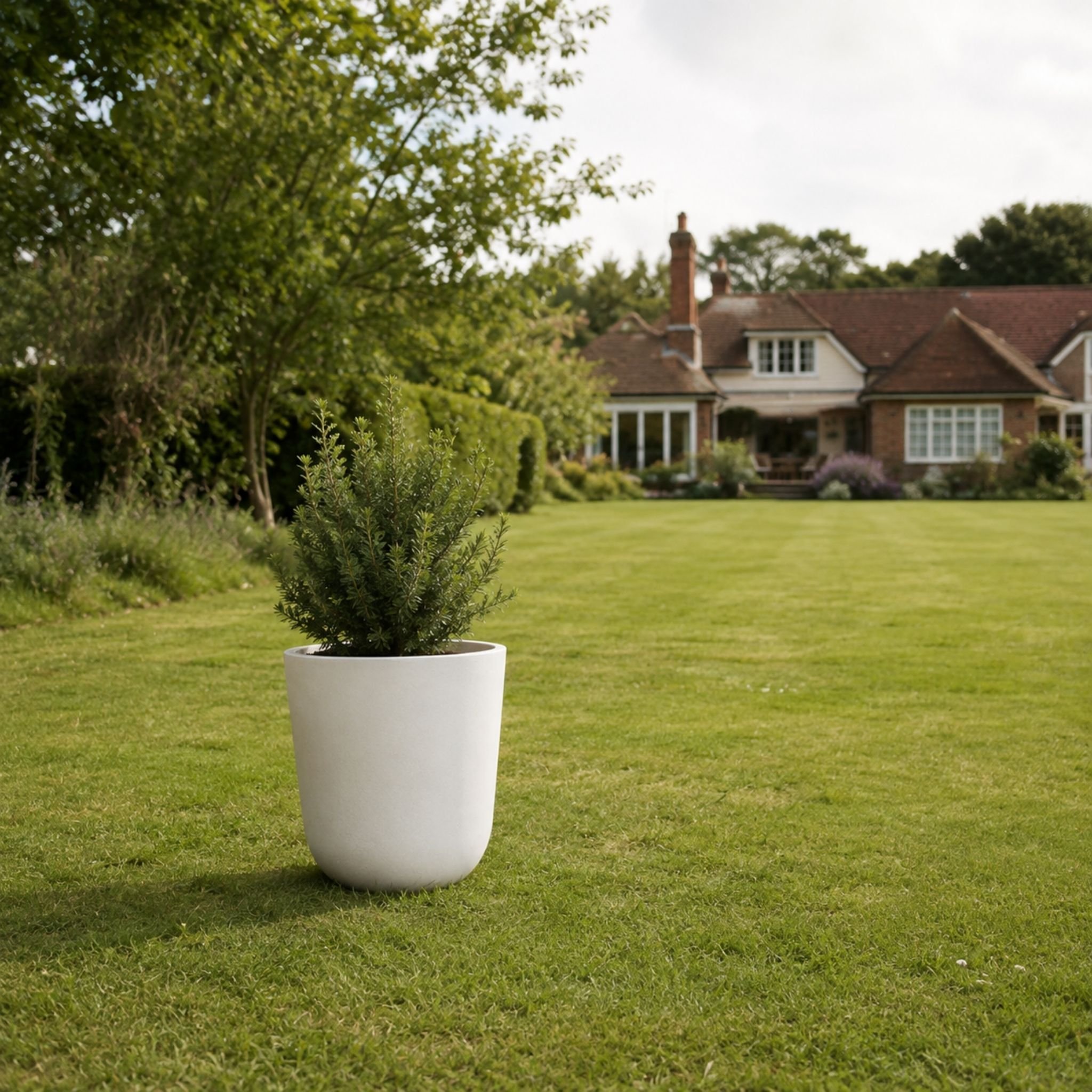Fargro Home and Garden 26L Polystone Egg Round Plant Pot - Stone White