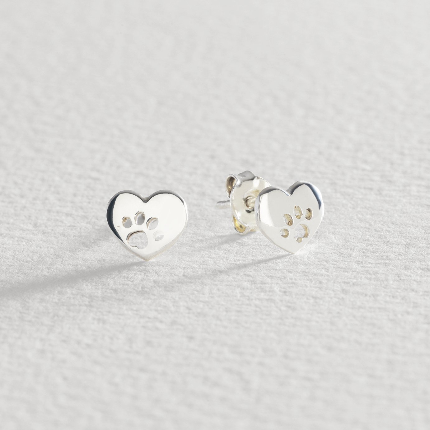 Revere Sterling Silver Heart Cut Out Paw Stud Earrings