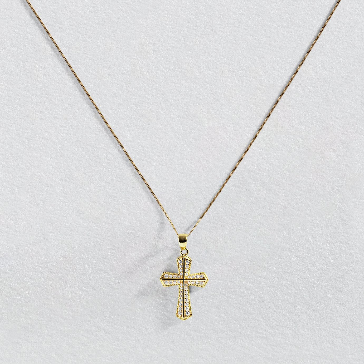 Revere 9ct Yellow Gold Cubic Zirconia Cross Pendant Necklace