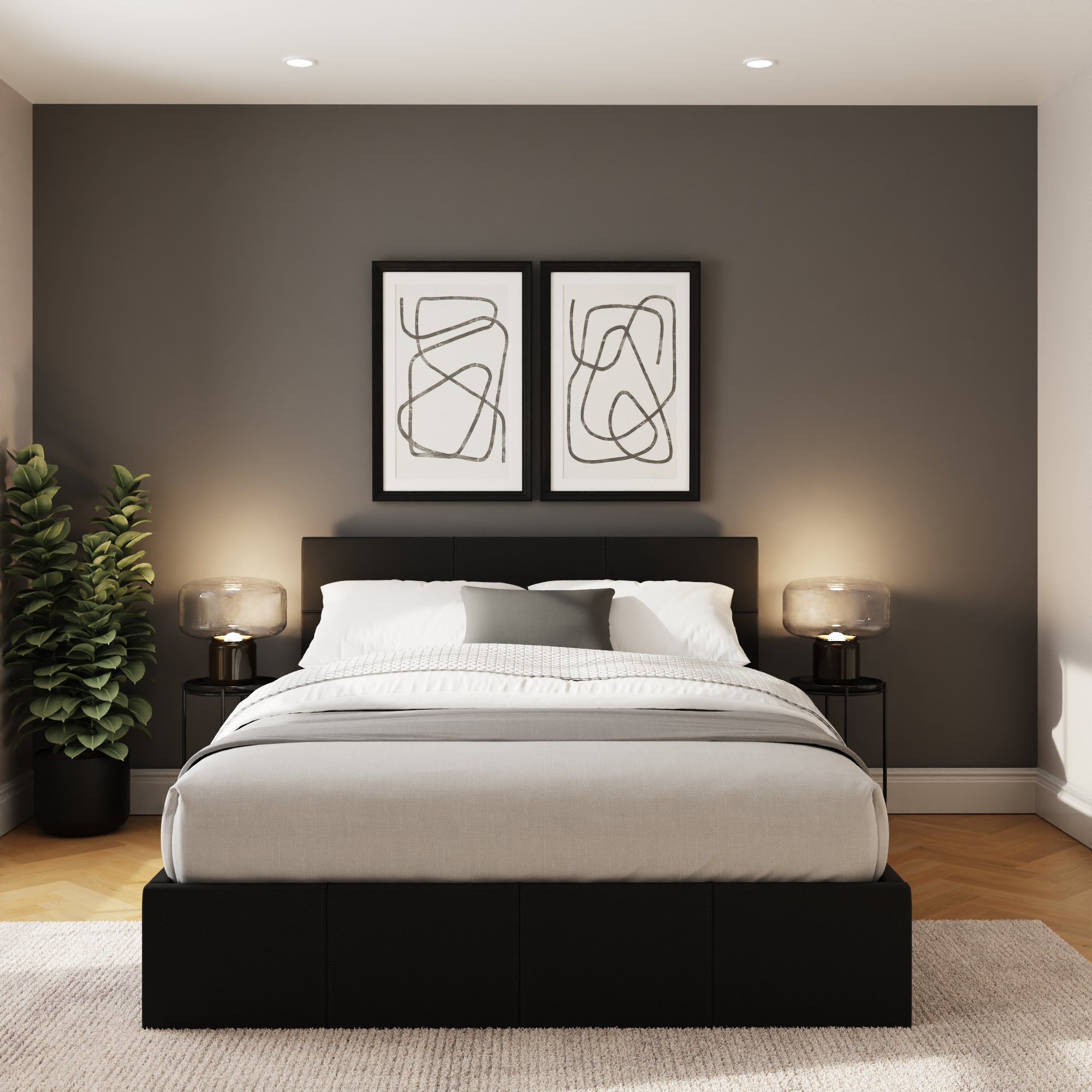GFW End Lift Double Faux Leather Ottoman Bed - Black