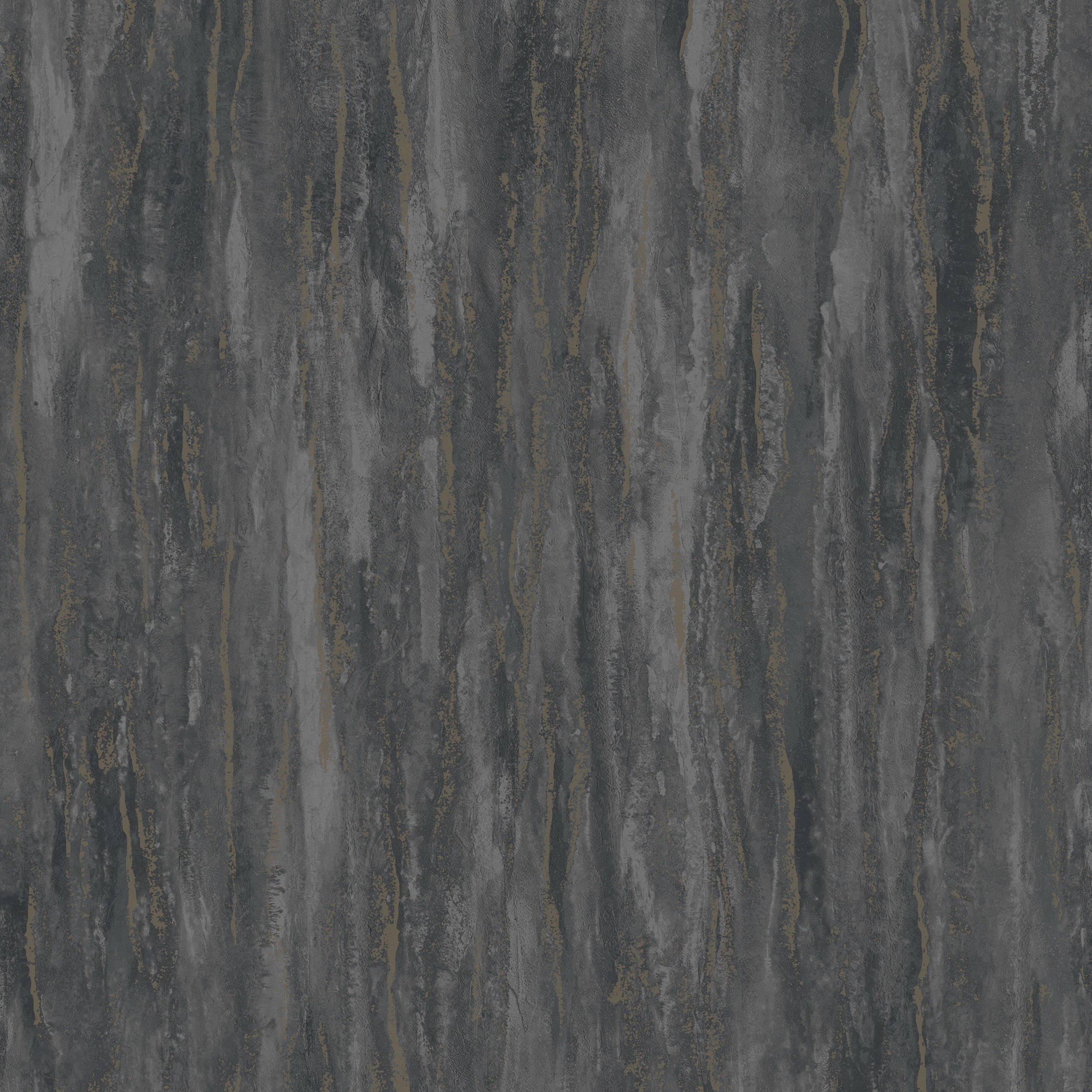 Grandeco Meteora Painted Plaster Effect Textured Wallpaper - Charcoal Black