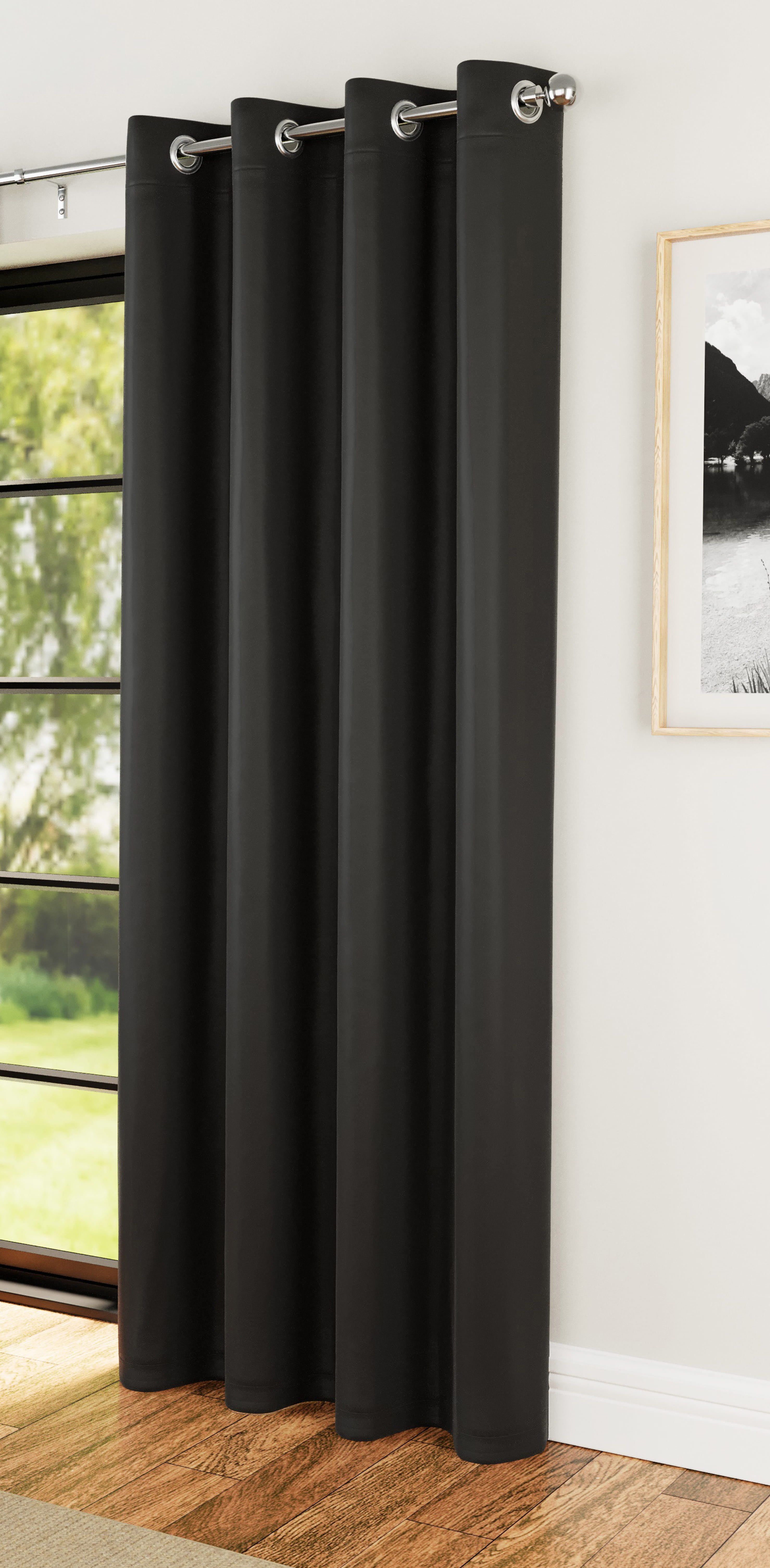 Enhanced Living Luna Plain Single Door Curtain - 168 x 214cm - Black