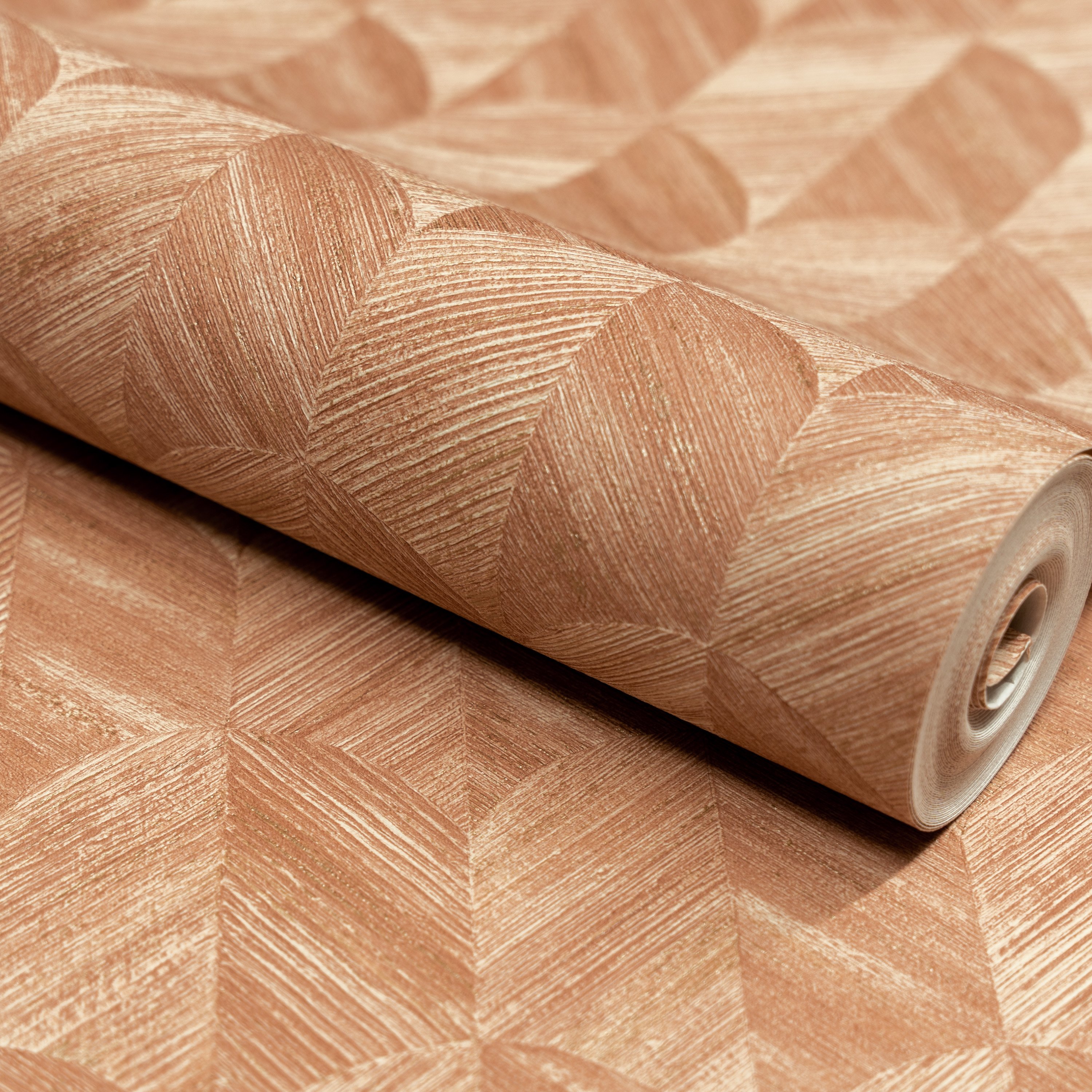 Grandeco Boutique Amber Art Deco Geo Embossed Wallpaper - Terracotta