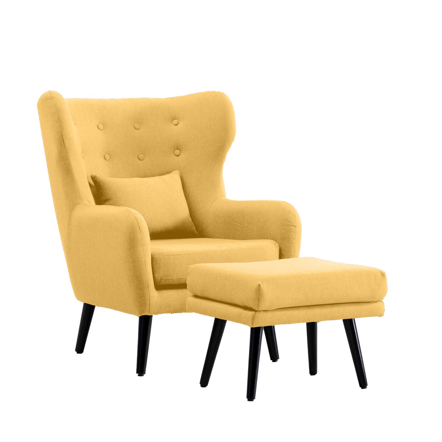 Furniture Online Winslow Wingback Fabric Armchair with Footstool - Mustard