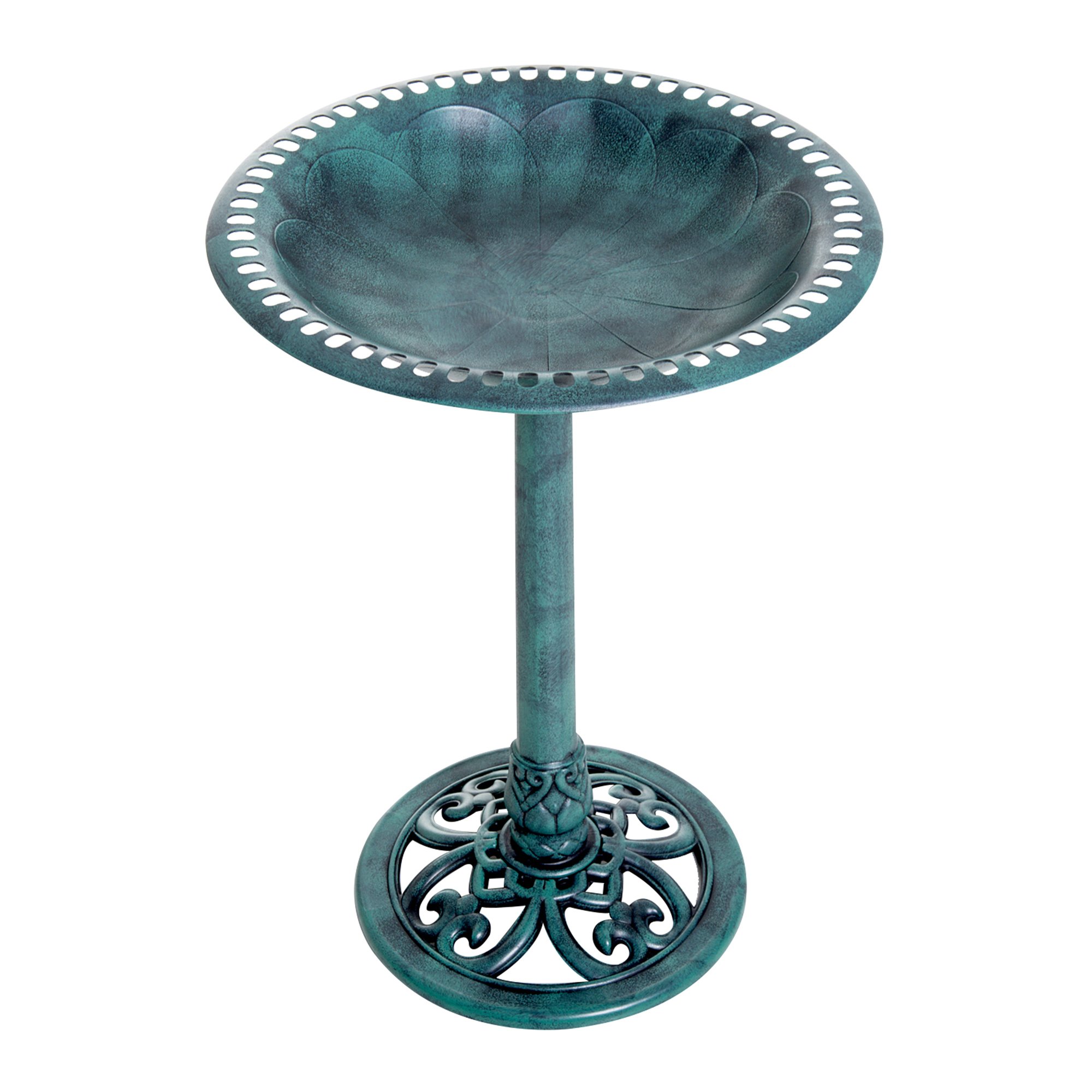 Outsunny PP Scallop Pattern Time-Worn Finish Bird Bath - Copper Green