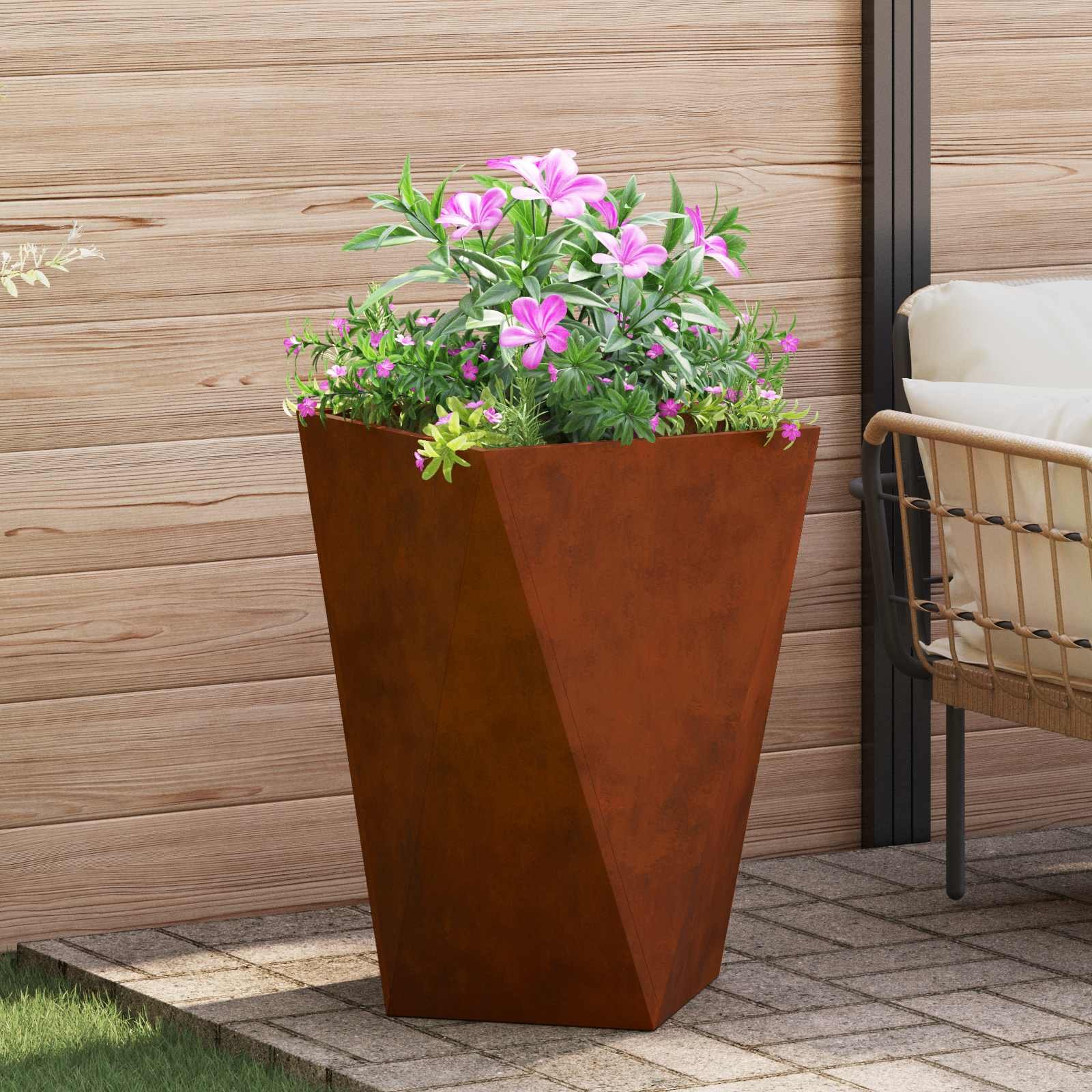 Walplus Corten Steel Garden Planter - Rusty - 50 x 50 x 75 cm