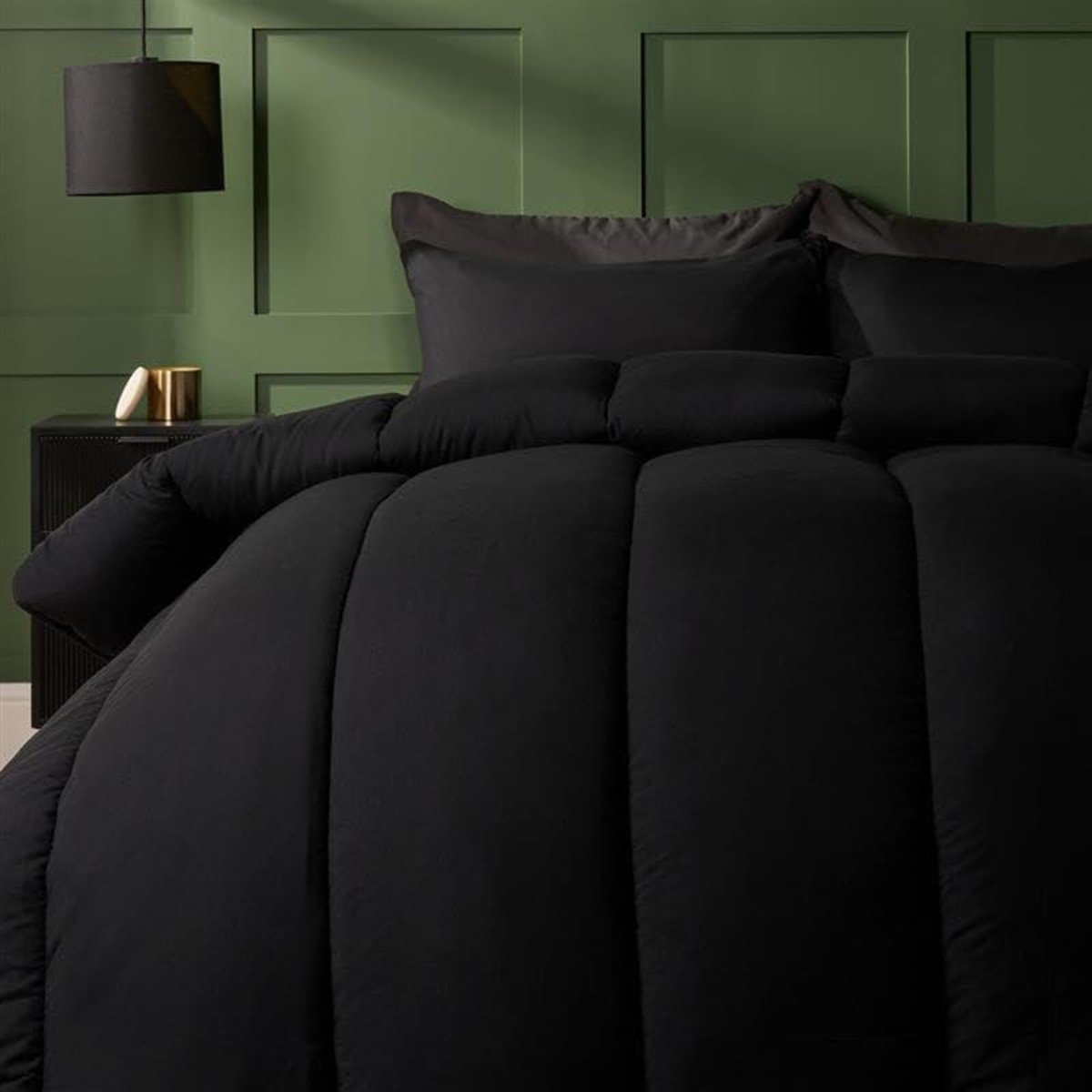 OHS Coverless 10.5 Tog Duvet Set Quilted Bedding - Black - Double