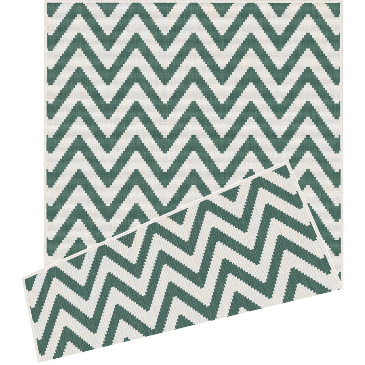 The Rugs Green and White Duo Weave Zigzag Reversible Outdoor Rug - 120 x 170cm