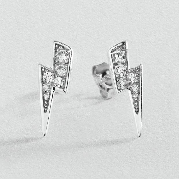 Branwyn Diamante Lighting Bolt Earrings in Silver