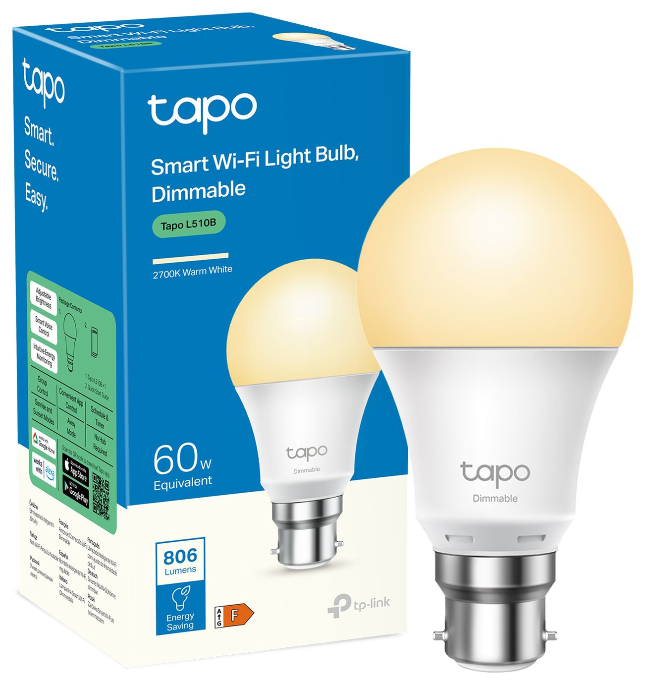 Tapo L510B Dimmable Smart Wi-Fi LED White Light Bulb- B22
