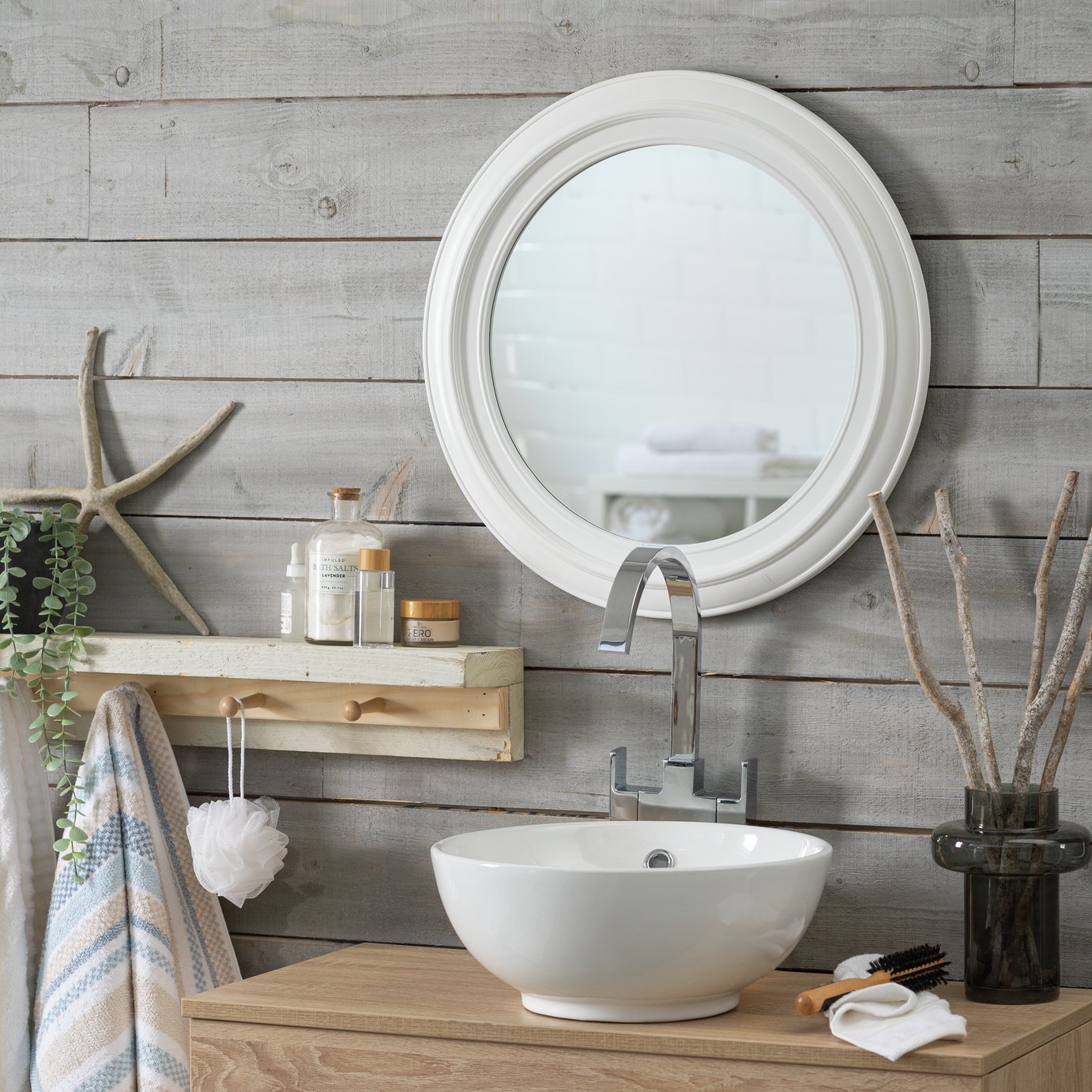 Innova White Round Bathroom Wall Mirror - 55x55cm
