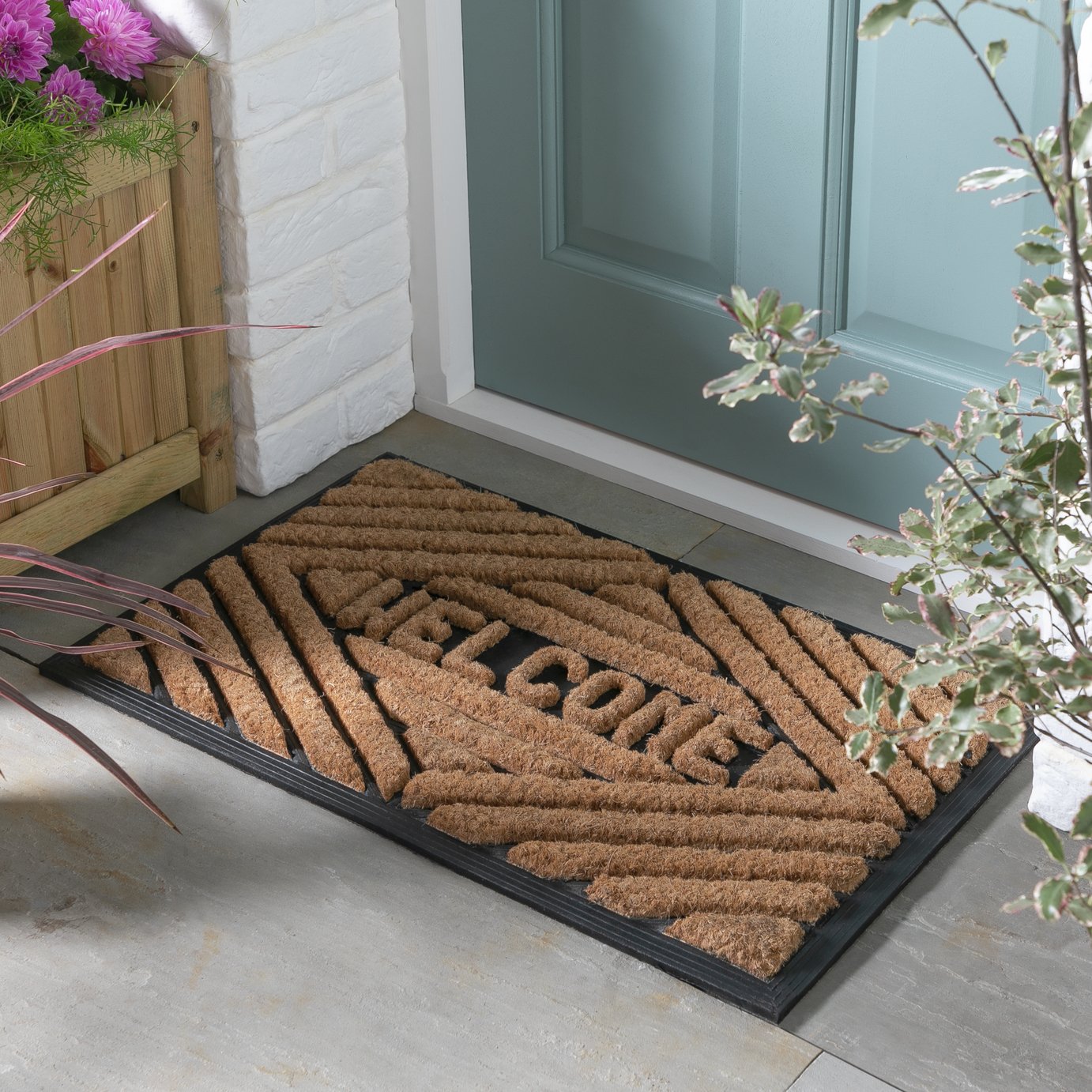 Argos Home Welcome Natural & Black Short Pile Doormat