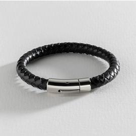 Revere Men's Black Leather Stainless Steel Braided Bracelet