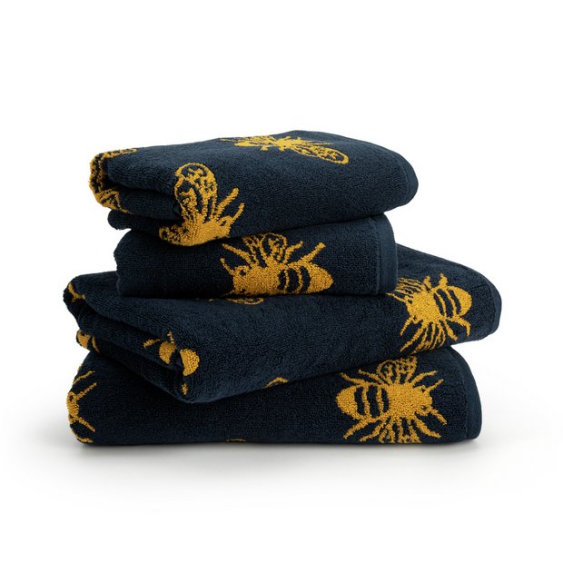 Buy Habitat Bee Print 4 Piece Towel Bale Navy Yellow Bath