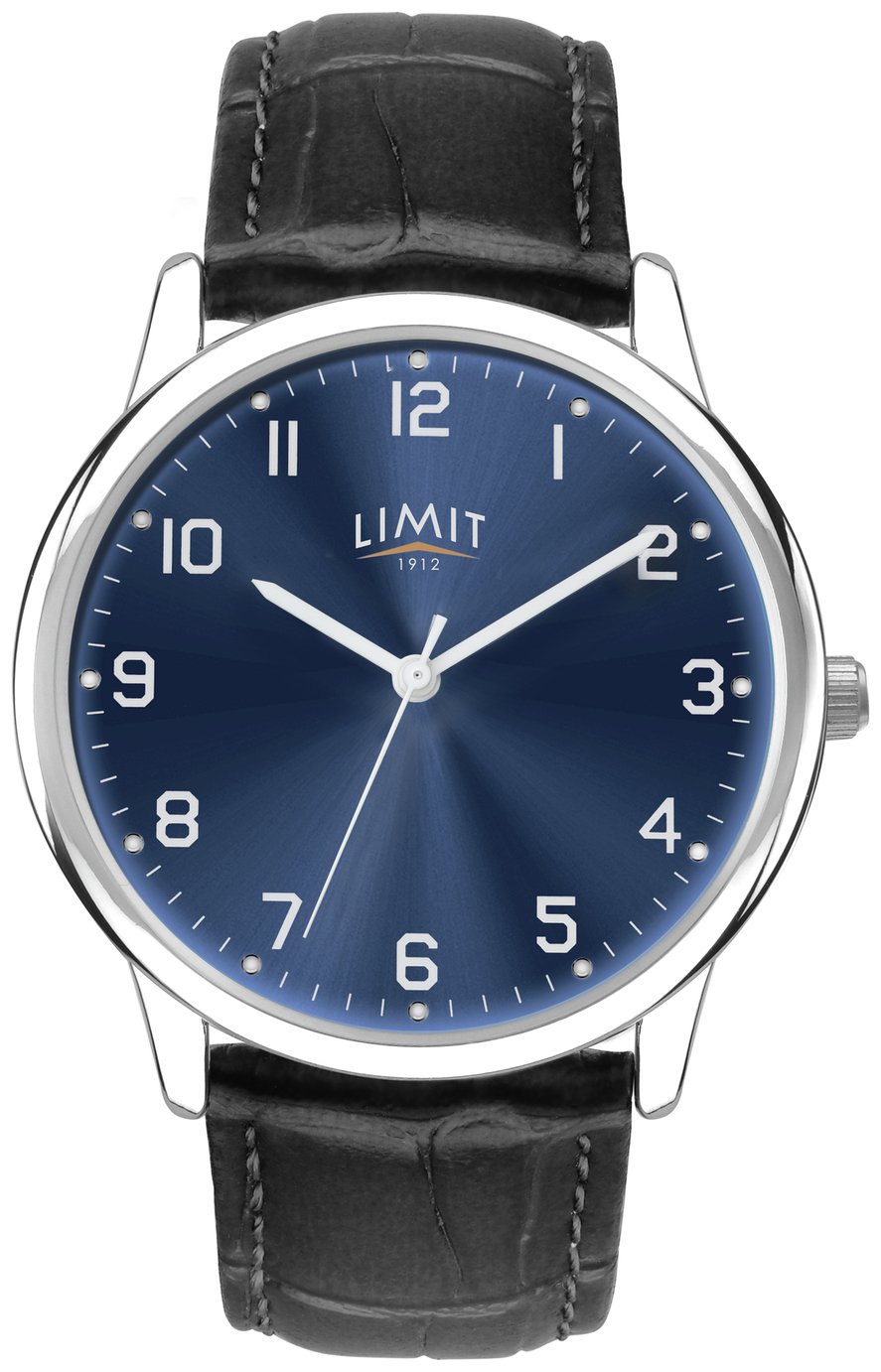 Limit Men's Black Faux Leather Strap Watch