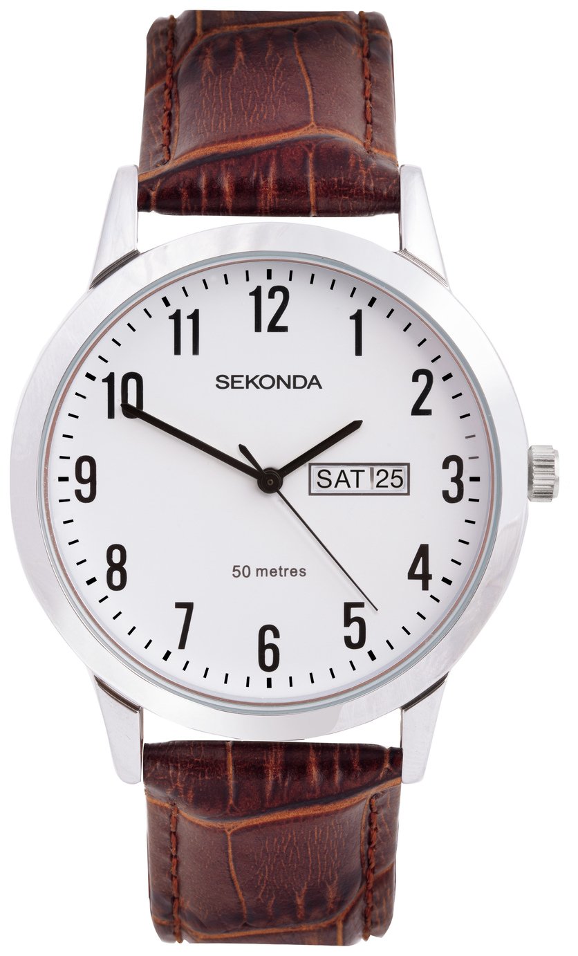 Sekonda Men's Silver Case Brown Leather Strap Watch