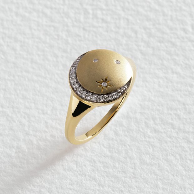 Buy Revere 9ct Yellow Gold Diamond Crescent Moon Signet Ring P Womens rings Argos