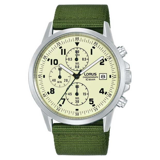 Buy Lorus Men s Green Luminous Strap Watch Men s watches Argos