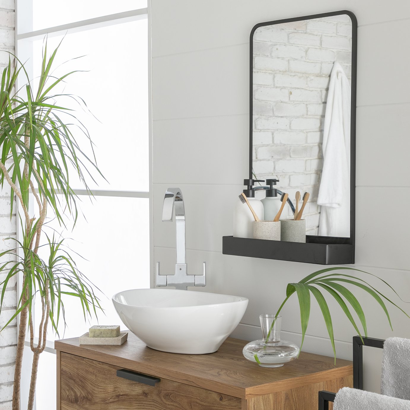 Innova Black Metal Square Mirror with Shelf - 65x40cm