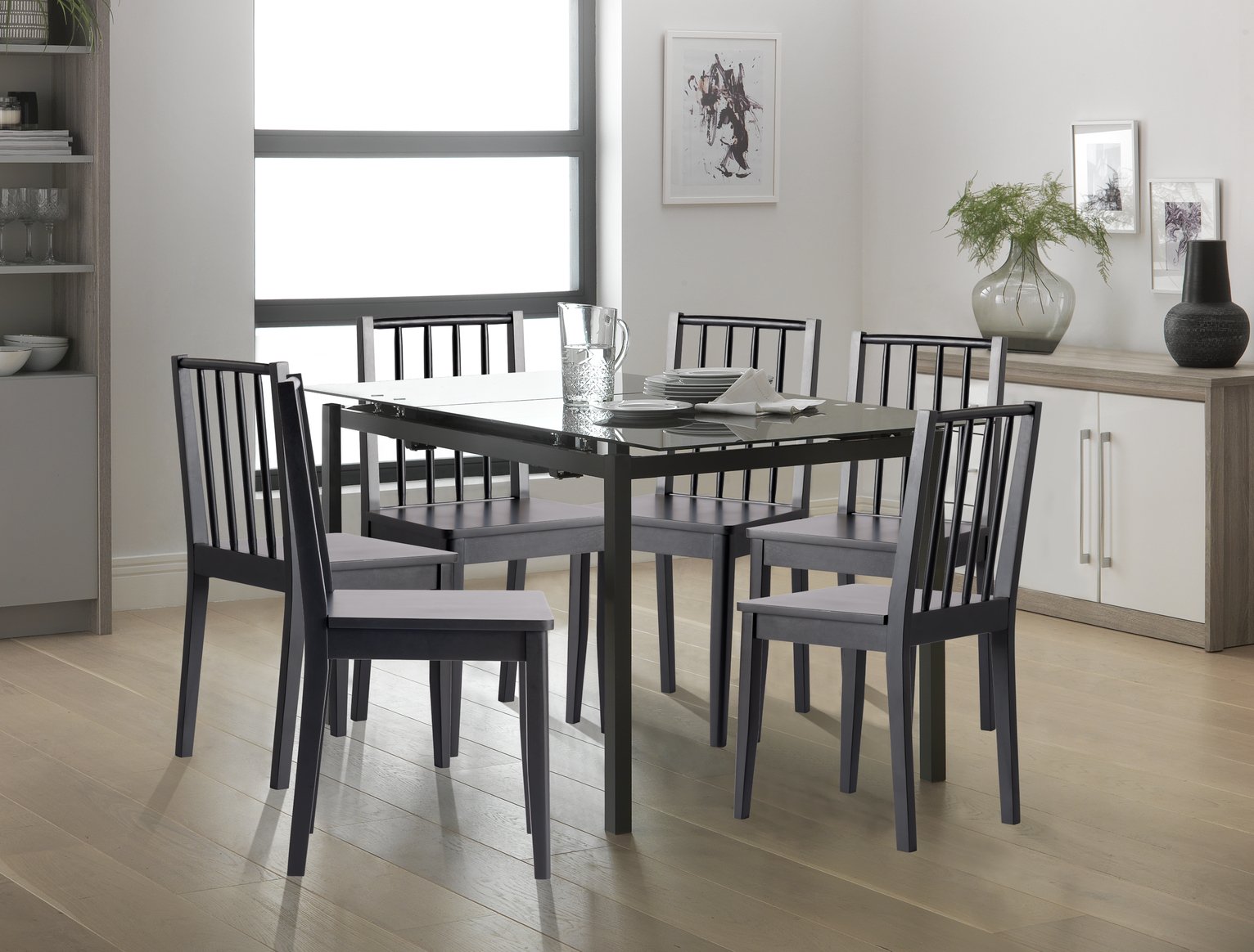 Habitat 6 Nel Solid Wood Spindle Chairs - Black