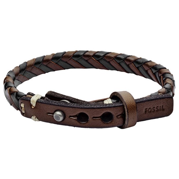 Buy Fossil Men s Brown and Black Leather Braided Bracelet Mens bracelets Argos