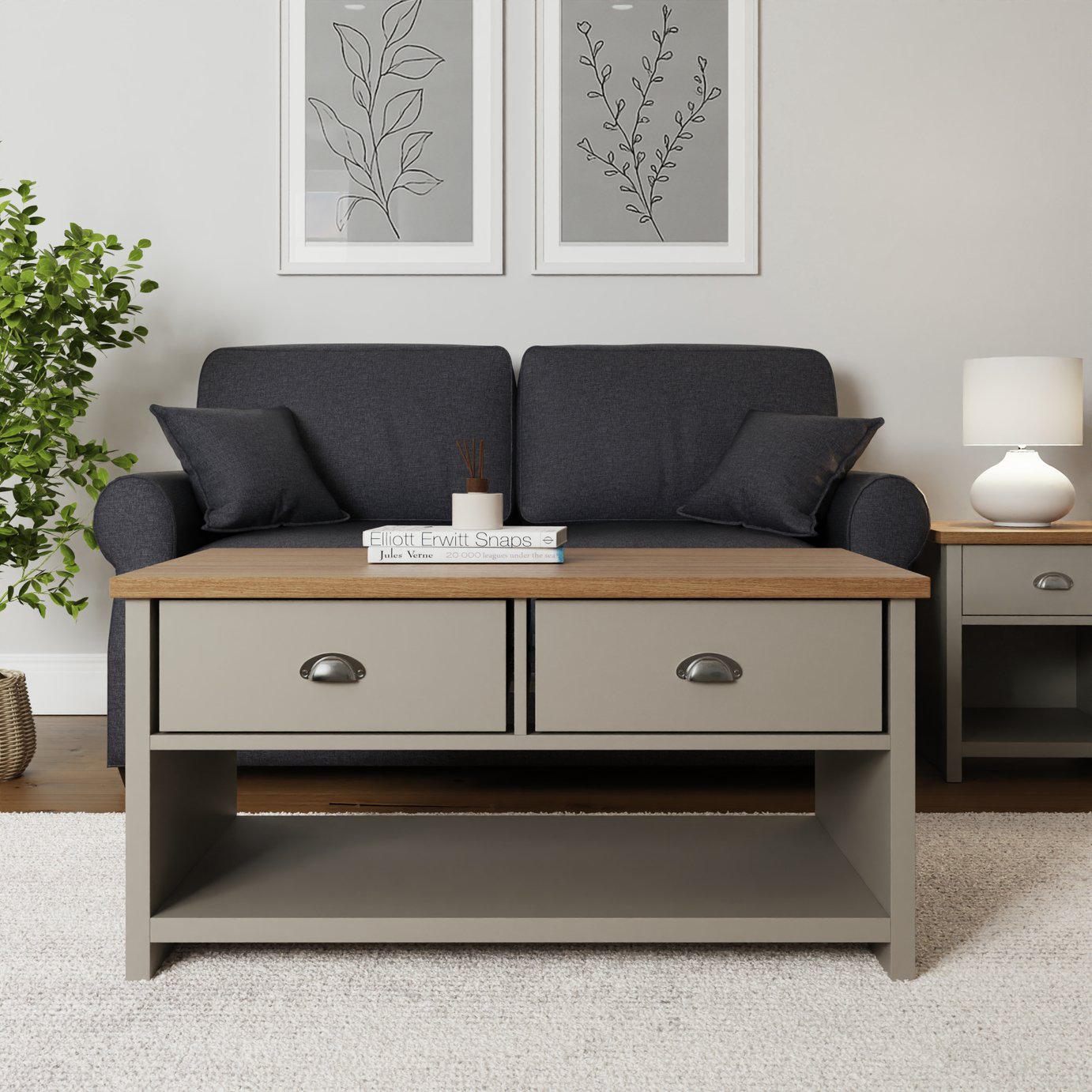 GFW Lancaster 2 Drawer Coffee Table - Grey