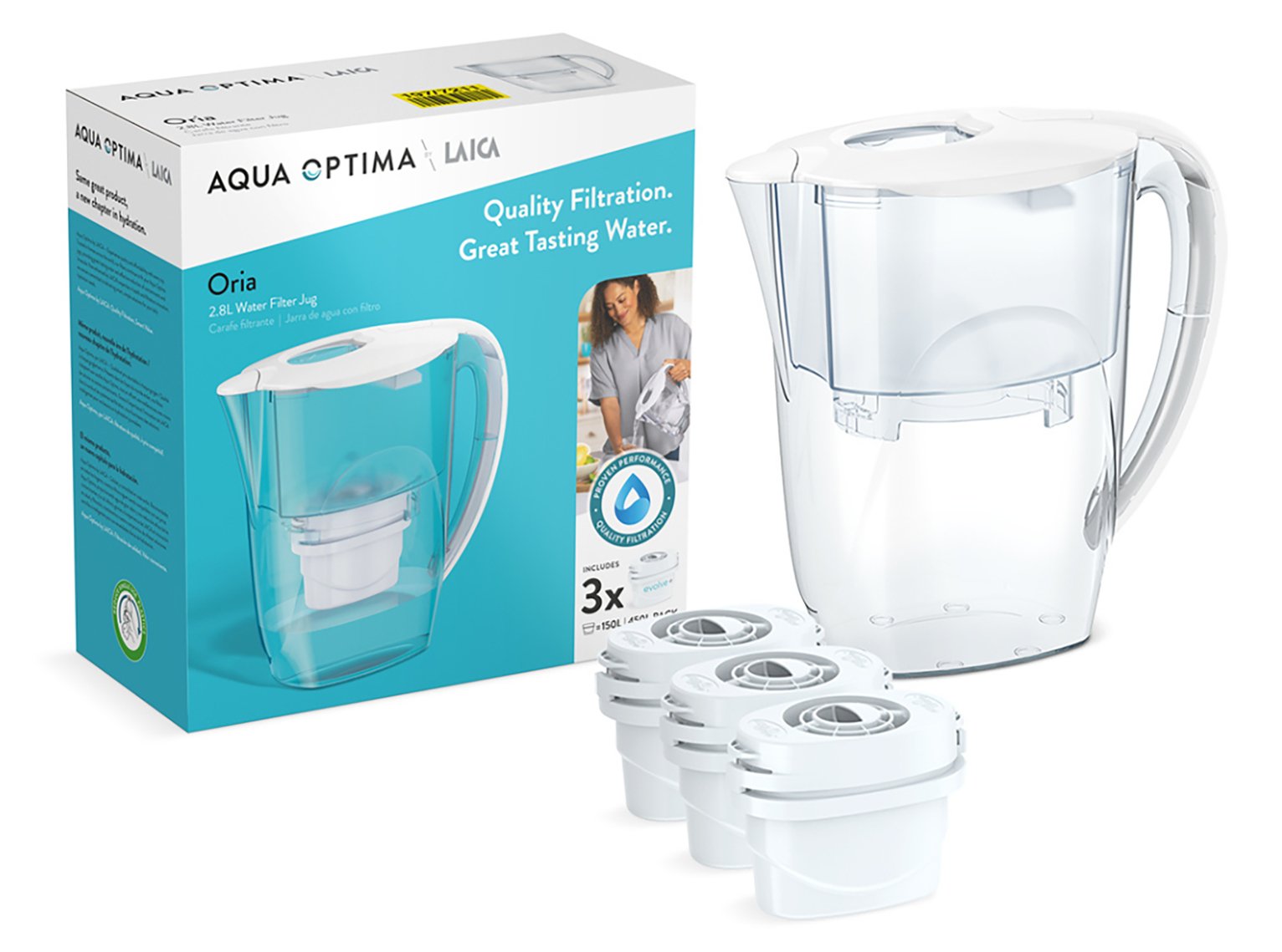 Aqua Optima Oria Water Filter Jug with 3 Filter Cartridge