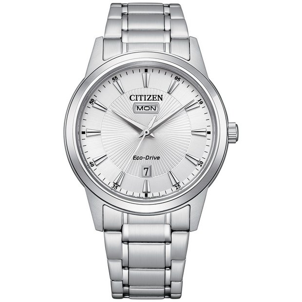 Buy Citizen Eco Drive Stainless Steel Silver Dial Bracelet Watch Men s watches Argos