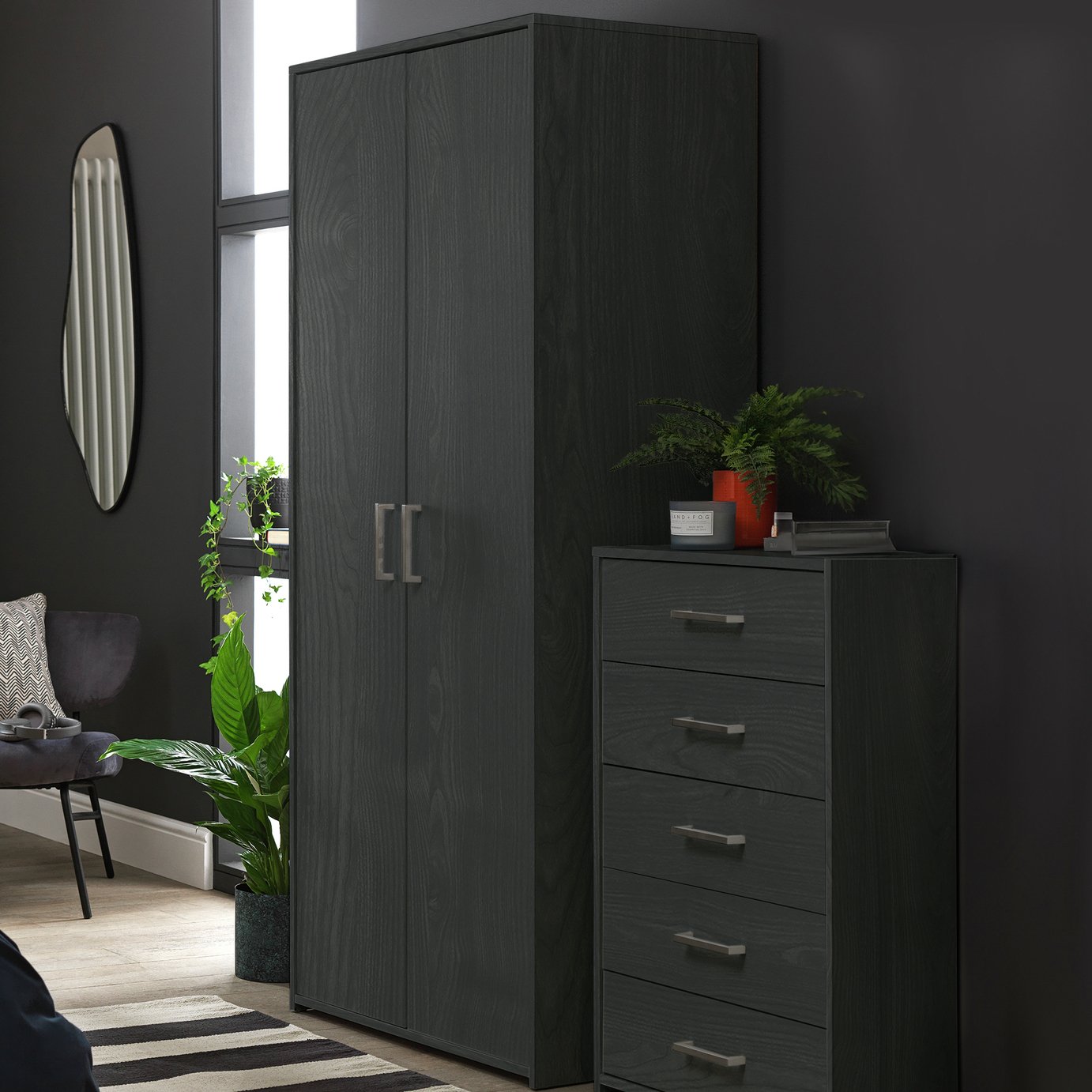 Argos Home Oslo 2 Door Wardrobe - Black Oak Effect