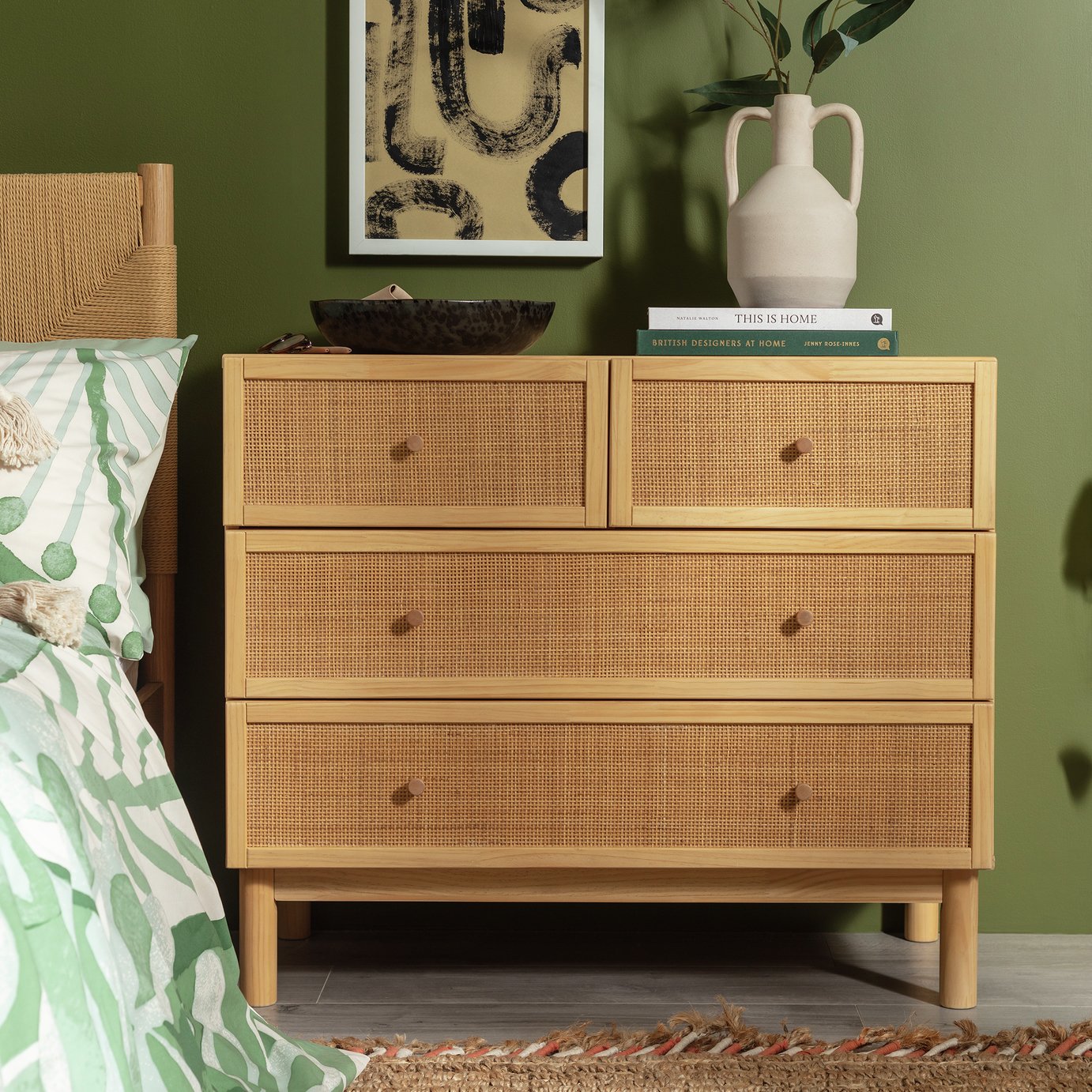 Habitat Simone Rattan 4 Drawer Chest - Pine