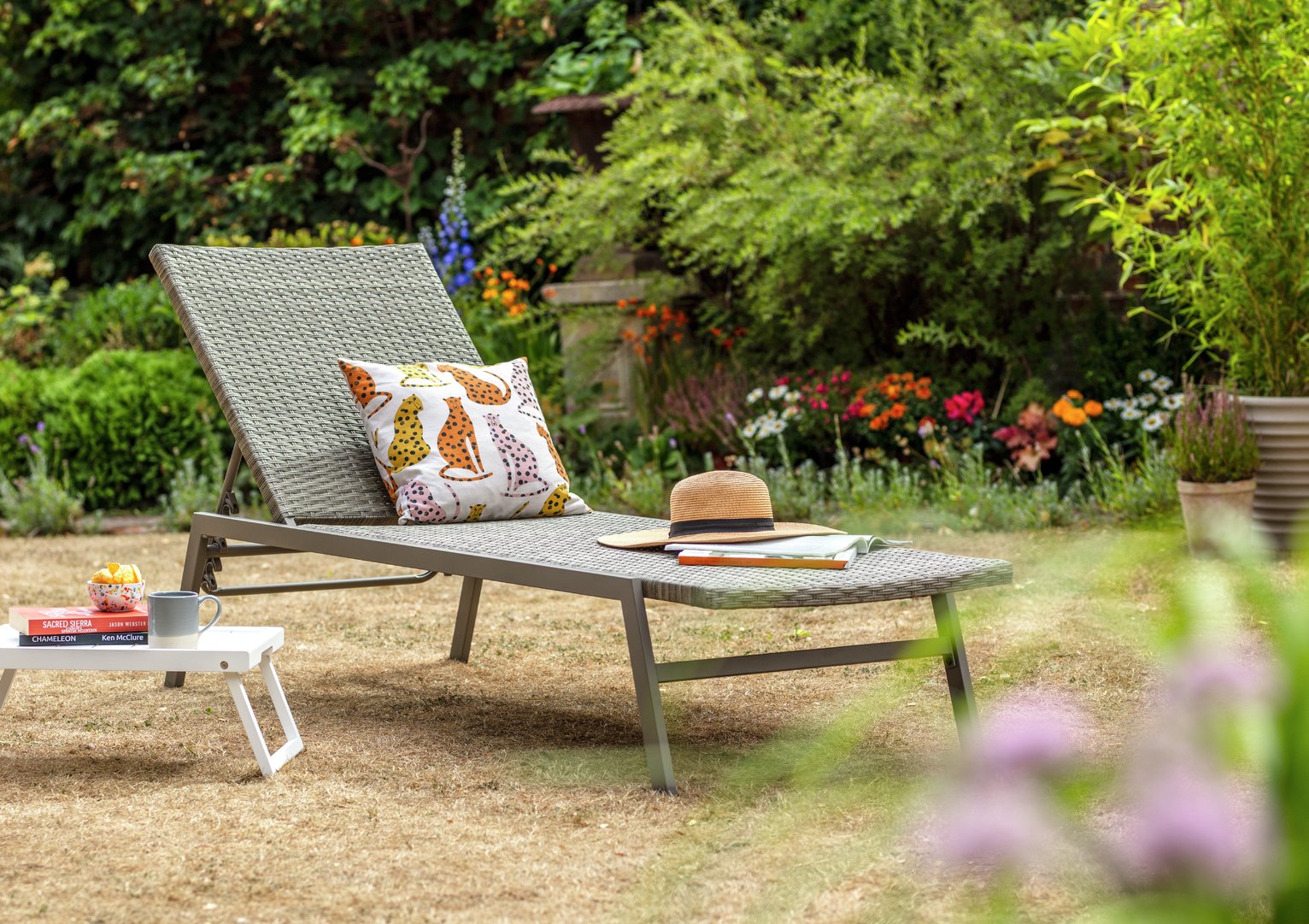 Argos Home Tahiti Rattan Effect Sun Lounger - Grey