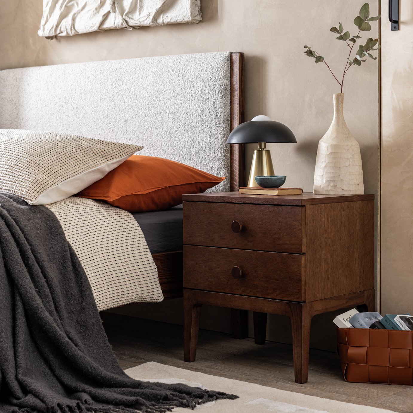 Habitat Loxley 2 Drawer Bedside Table - Walnut