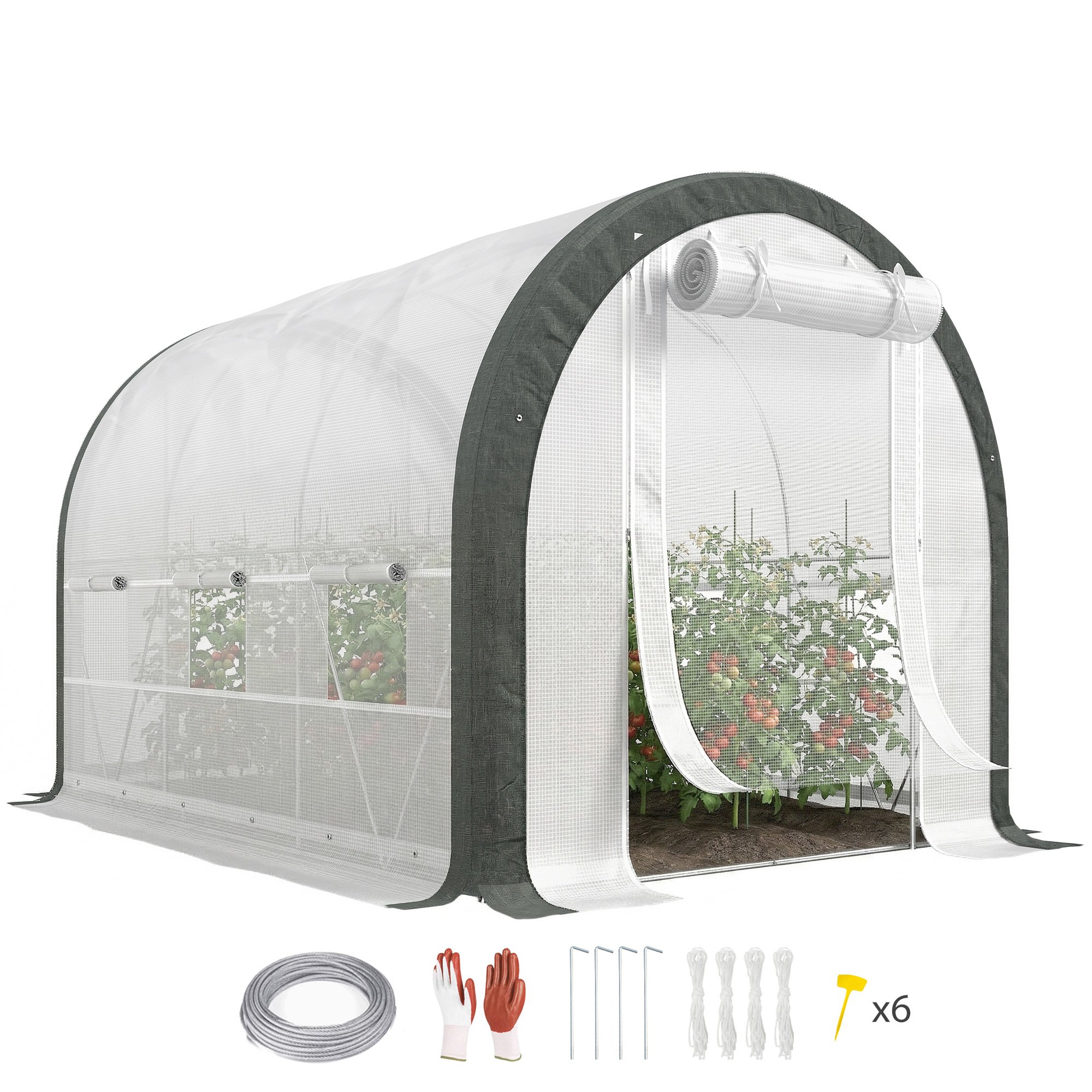 Outsunny Ttunnel Greenhouse with Upgraded Structure - White