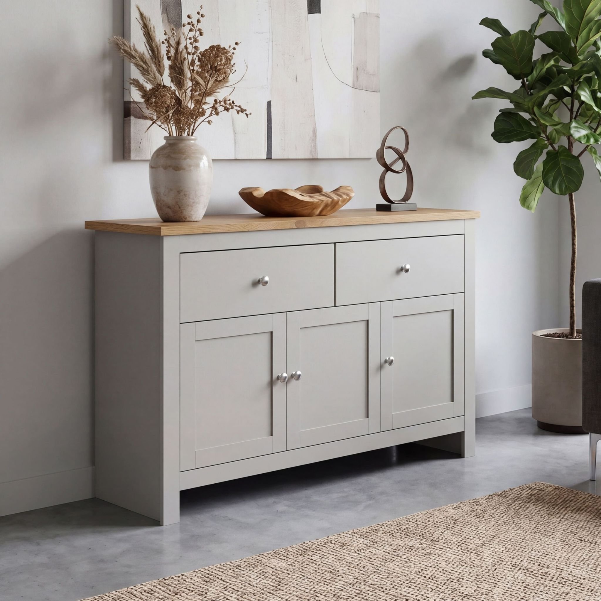 Vida Designs Arlington 2 Drawer 3 Door Sideboard - Grey